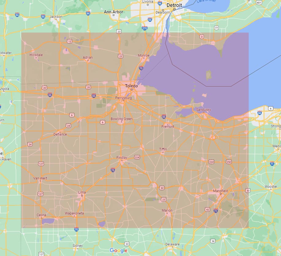 Strause service map - Ohio & Michigan